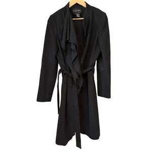 Etcetera Black belted Ruffle collar tie waist Maxi Coat size 6